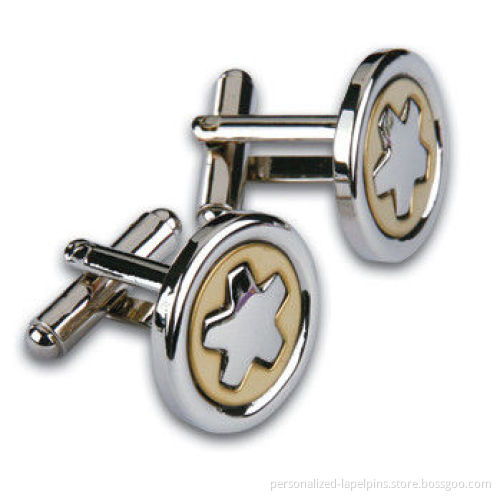 Double Colors Plated Finish Engraving Silver Star Logo Metal Cufflinks And Tie Clips , Brass Material